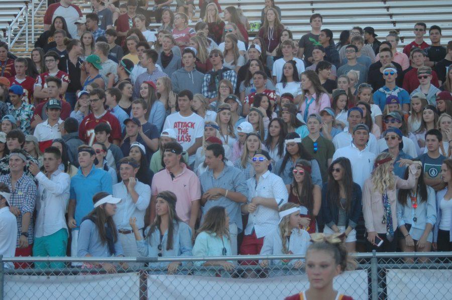 The RMHS student section dress in frat gear at the Rocky v Fossil game.