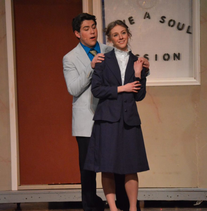 Christian Atherton (Sky Masterson) shares a musical number with Emily Carpenter (Sister Sarah).