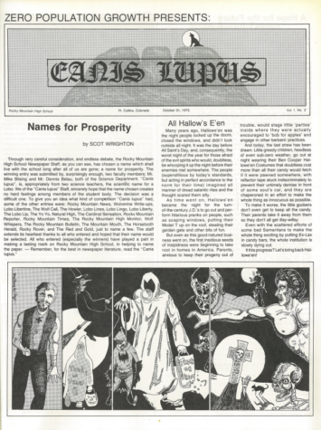 The first published edition of Rocky Mountains first newspaper, Canis Lupus. (1973)