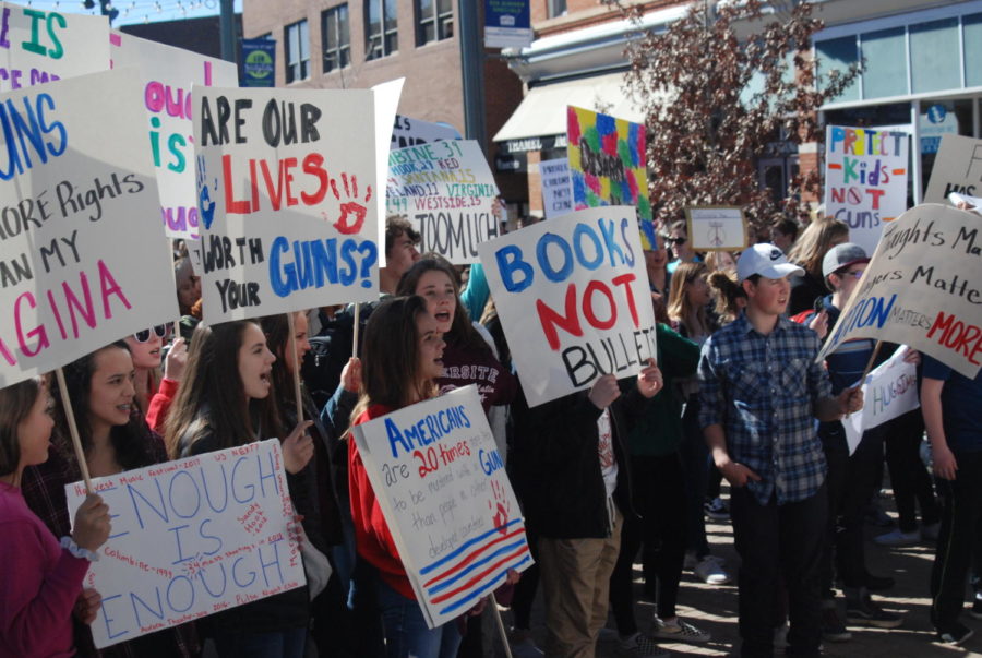 Students gathered in Old Town Square protesting gun violence due to the recent school shooting in Florida