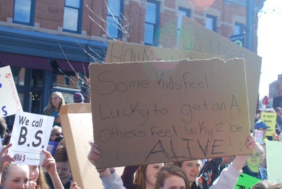 Some Kids feel Lucky to get an A other feel lucky to be alive! reads a sign at the walk out on Tuesday February 27th