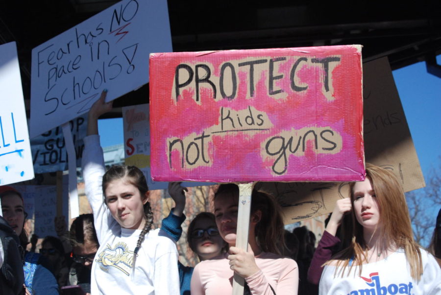 Protect Kids not guns. Students protest in Old Town square on Tuesday afternoon because of the most recent shooting in Florida 