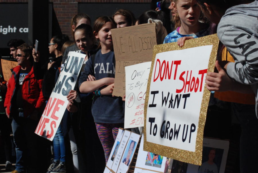 Students of all grades from all over Fort Collins protest lack of gun control in Old Town on Tuesday afternoon.