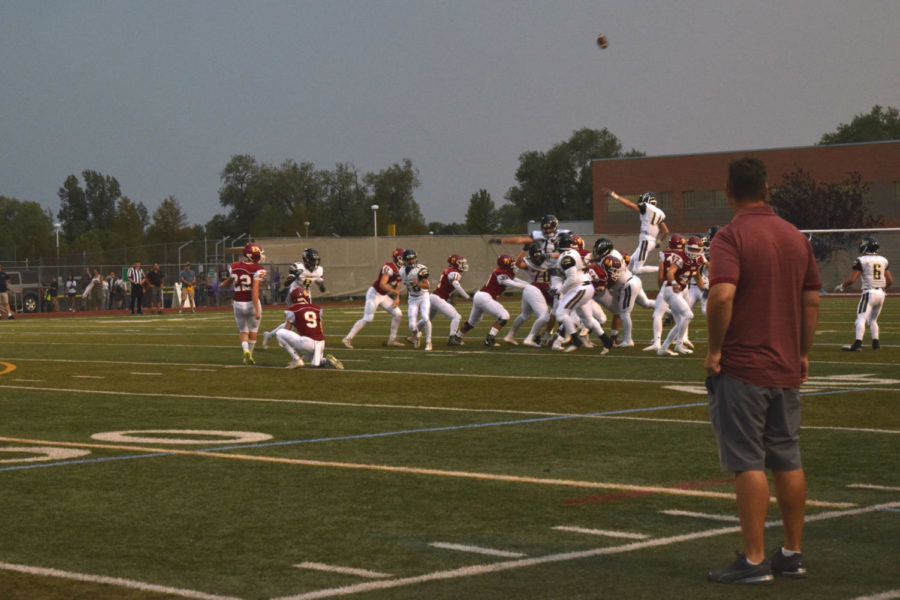 Rocky puts points on the board with a field goal during the first half of the game. 