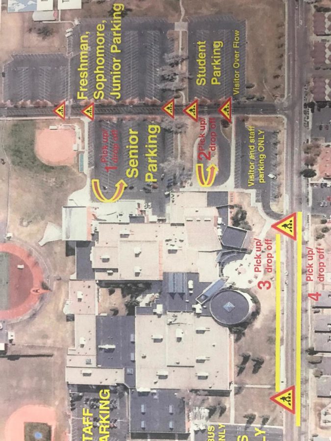 This map clearly shows the parking lots in which students are allowed to park and students need to look and see where their corresponding parking lot is. The overflow lot is now open to any student at Rocky.