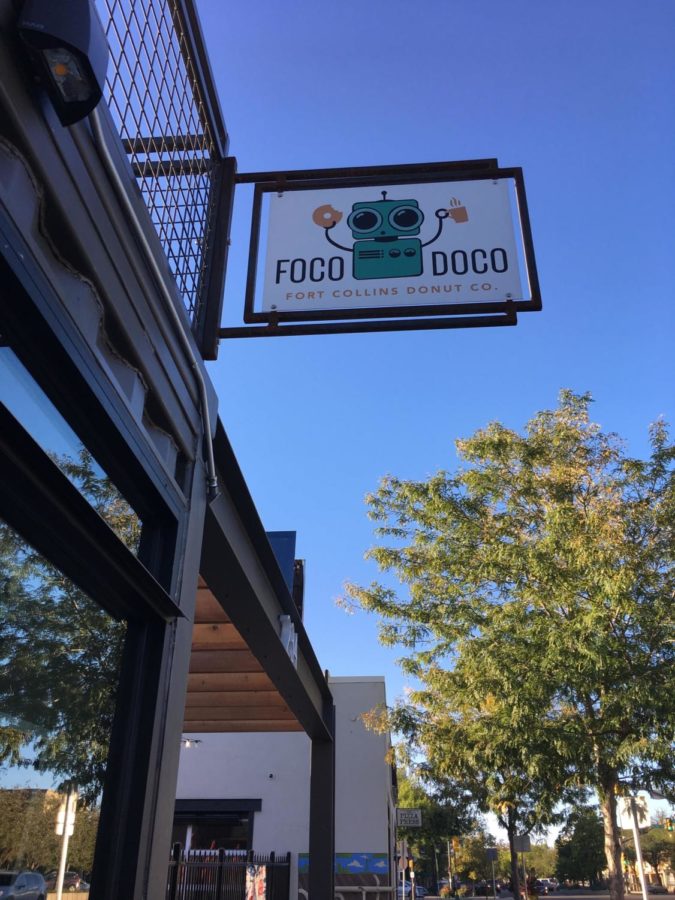 The FoCo DoCo sign is hung directly over the front window of the shop. The shop is small but the sign helps to identify it in the busy streets of Old Town.