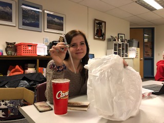 Plastic kills. Sydney Roscoe, a senior, sits with her lunch. She wasnt aware of the affect that plastic has on the ocean. She said, Next time I wont get a straw.  
