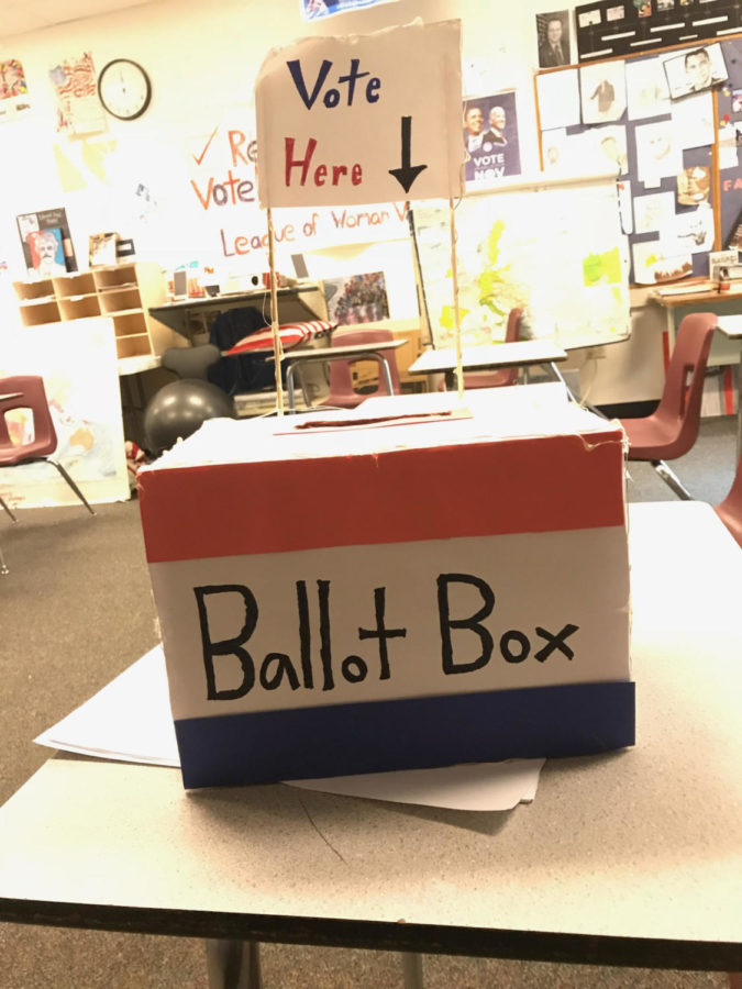 Mr. Ross set up his own voting booth to help prepare his students for their real world voting scenario. 