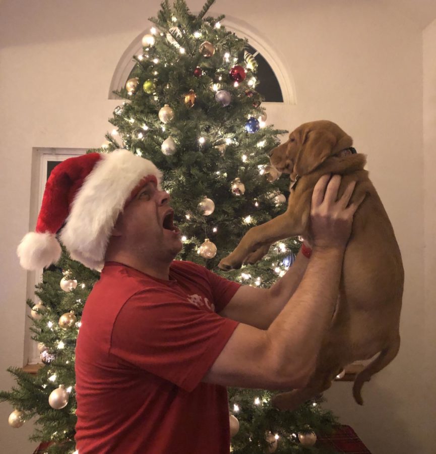 Michael Olsen, alleviates his stress this holiday season with the new puppy, Harper.