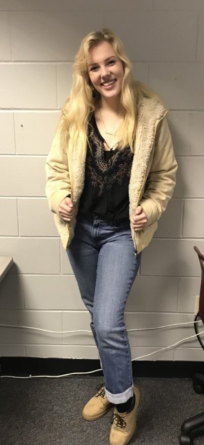 A completely thrifted outfit on Mia Stolpe.