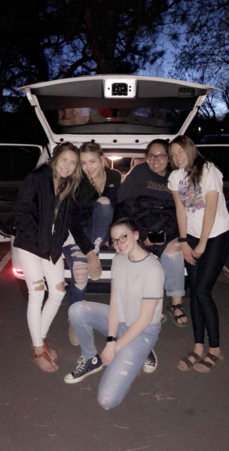 Fiona Oliver, Caitlin Genschoreck, Alyssa Acevedo, Emery Vischer, and Emily Boyle pose for a picture while hanging out. Some of your best friends can be found in high school.