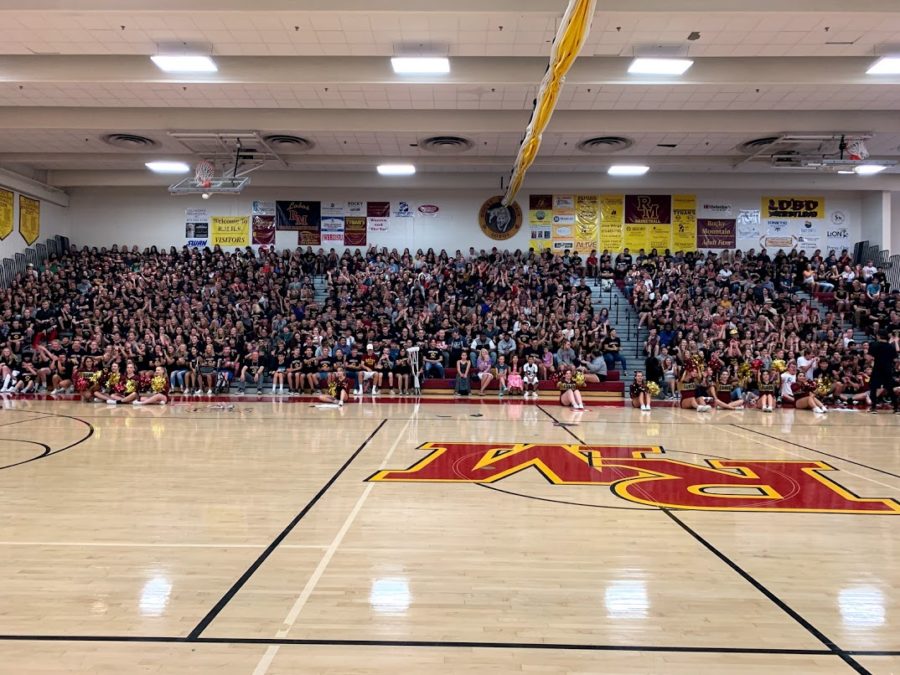 The sophomore and freshman classes at the first assembly of the year. These two classes have brought Rockys student population nearly to its cap, and the halls are feeling the effects.
