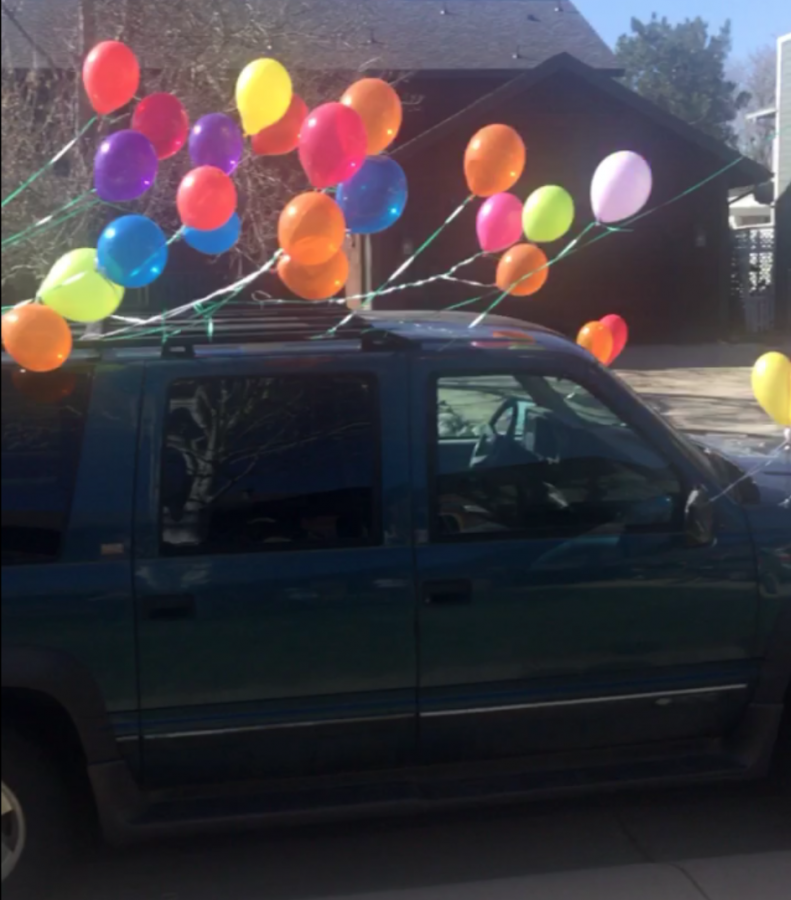 Decorated cars drive down the street to celebrate Graham Garretts birthday. 