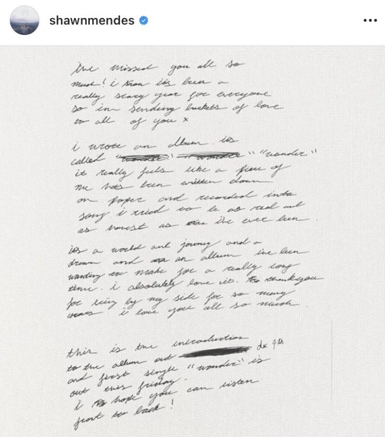 Shawn Mendes handwritten note to his fans explaining the song.