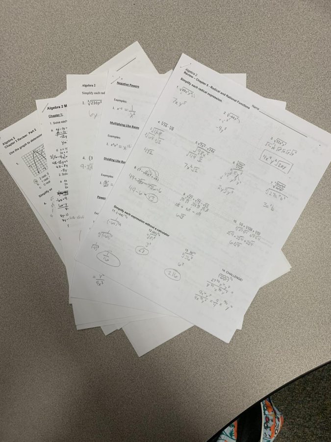 A Rocky Mountain High School students homework for their math class.