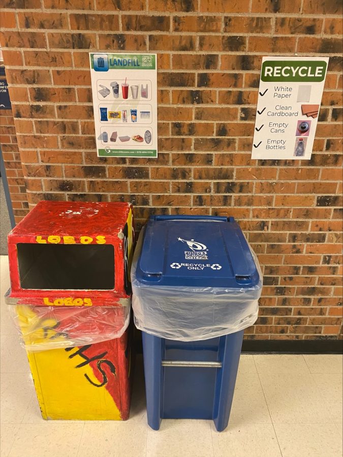 There are several recycling bins around Rocky, in the classrooms and in the hallways. It is important to remember to recycle our cans and bottles as much as possible to do what we can to help the environment. 