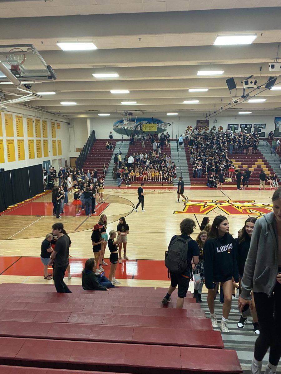 Students gather in the gym for the back-to-school assembly.