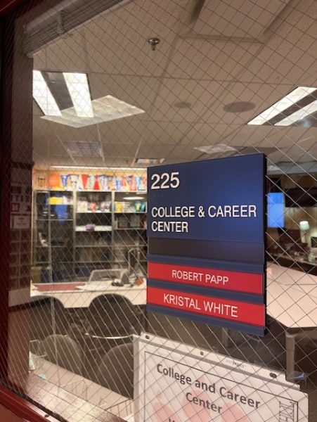 The college and career center, just outside of the media center. Mr. Papp and Mrs. White are happy to help you plan your future and find a job!