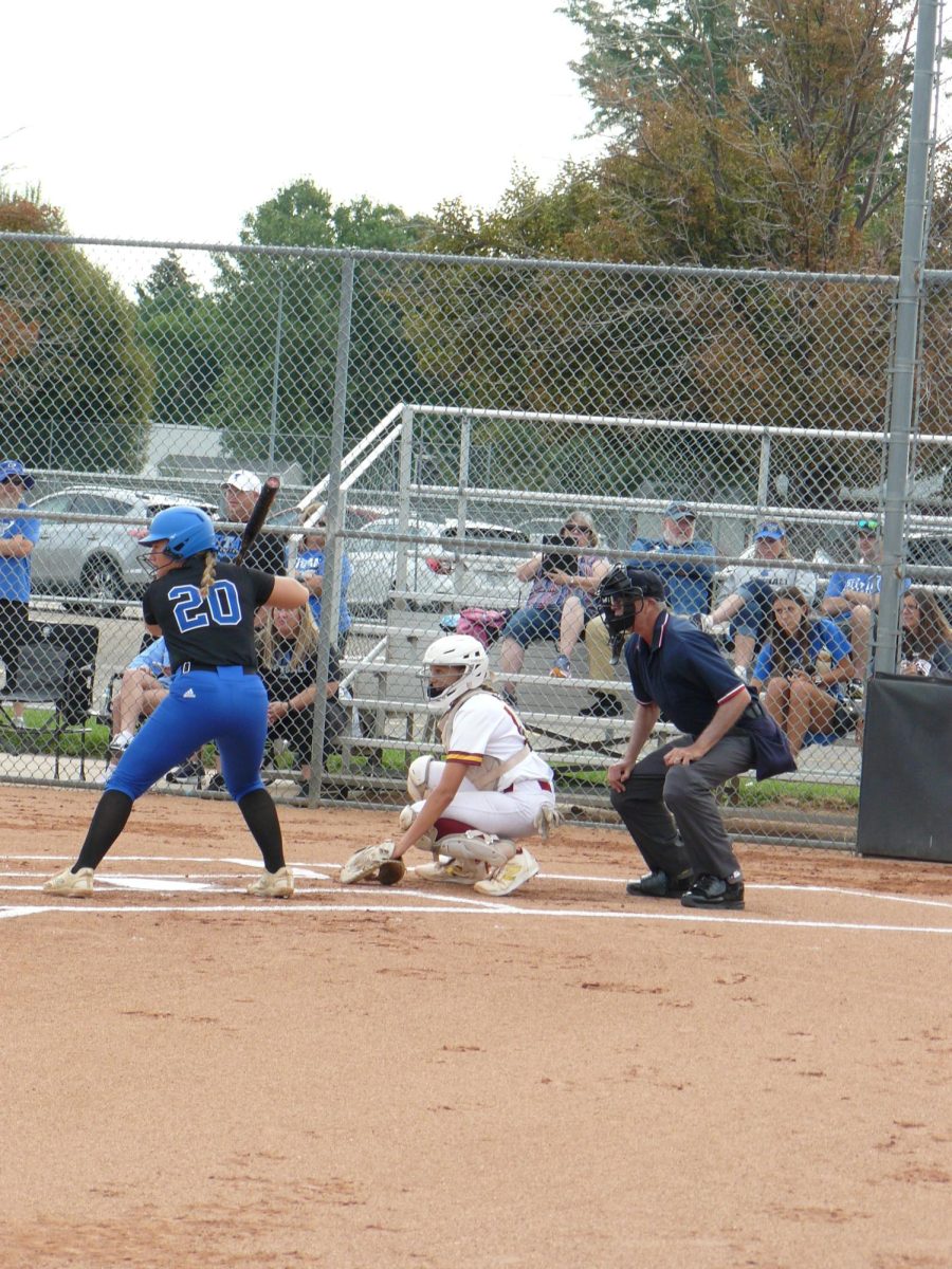 Varsity catcher Audrey Abernathy (sophomore) plays against Riverdale Ridge. The girls ended with a score of 0-10, Riverdale Ridge. 