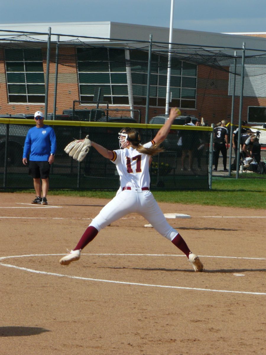 On August 22nd, Grace Brown (freshman) pulls a great pitch during the second inning against Riverdale Ridge. 