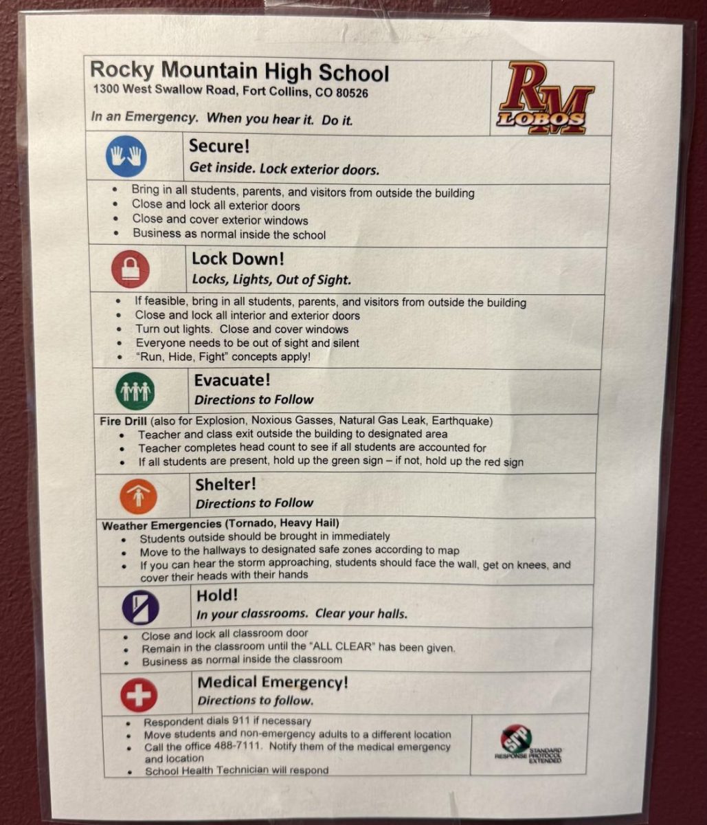 Prepared and Protected: Emergency protocols that keep Rocky students and staff secure and protected are posted around the building. 