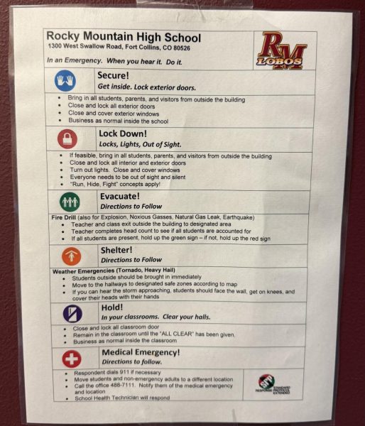 Prepared and Protected: Emergency protocols that keep Rocky students and staff secure and protected are posted around the building. 