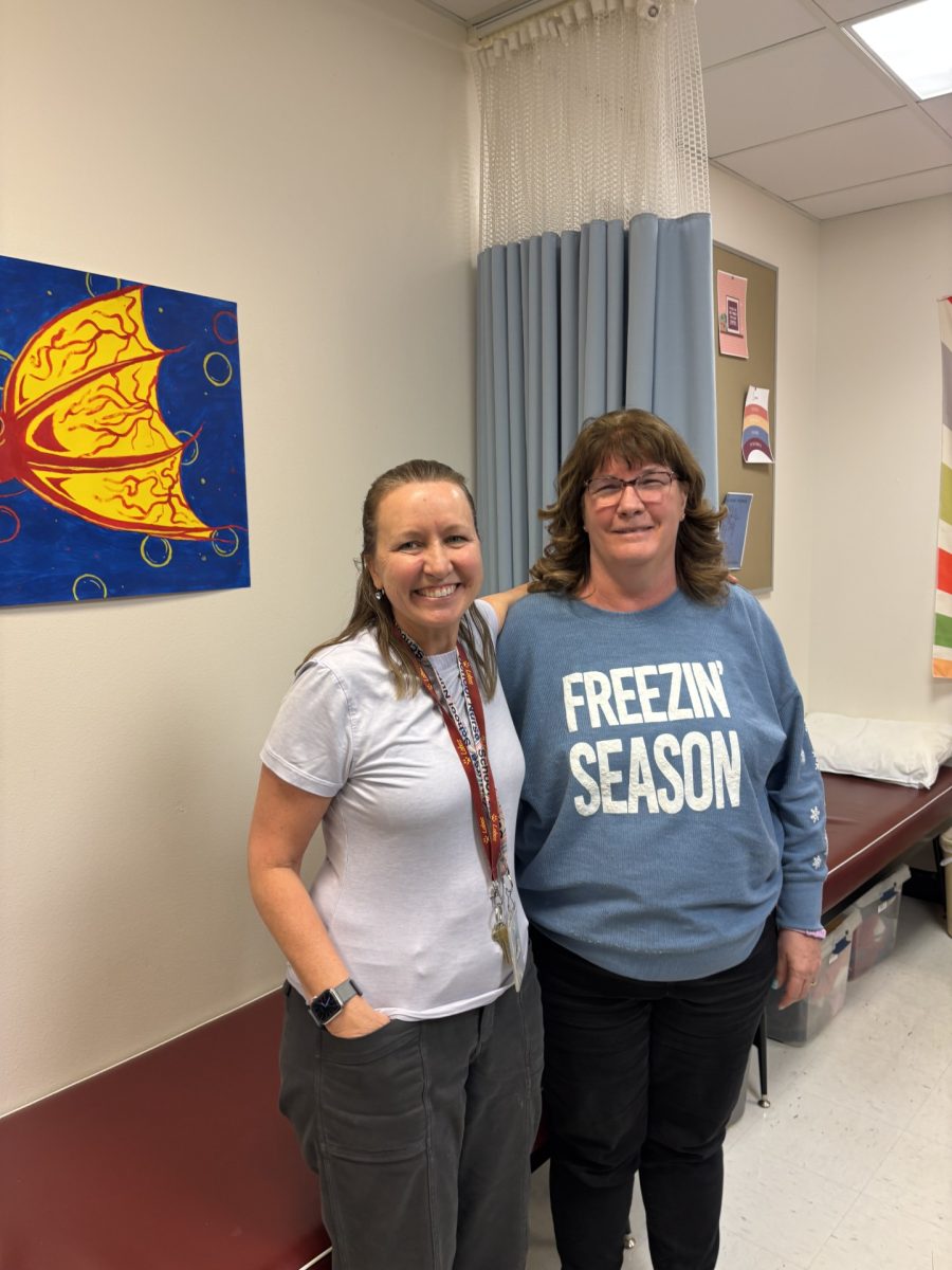 Ms. Kristin Frey and Ms. Colleen Hecker welcome students to the nurses' office. 